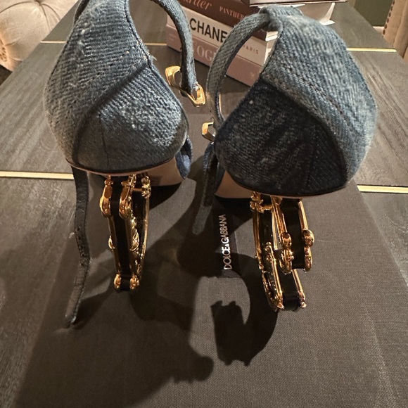 Dolce & Gabbana Patchwork denim sandals with baroque DG heel - Picture 3 of 9